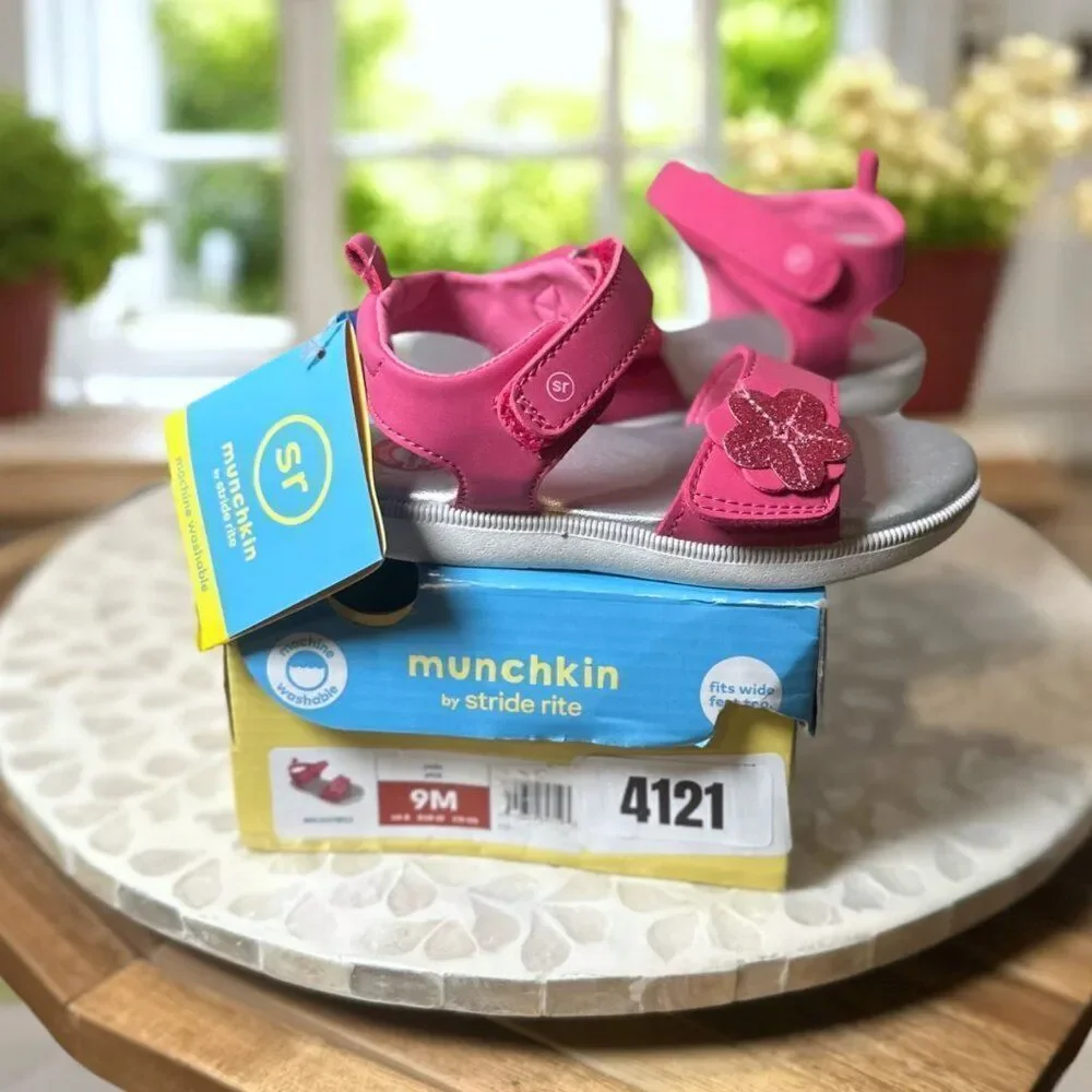 Stride Rite Jade Pink Glitter Flower Sandals Toddler Girls Size 9M EU 25